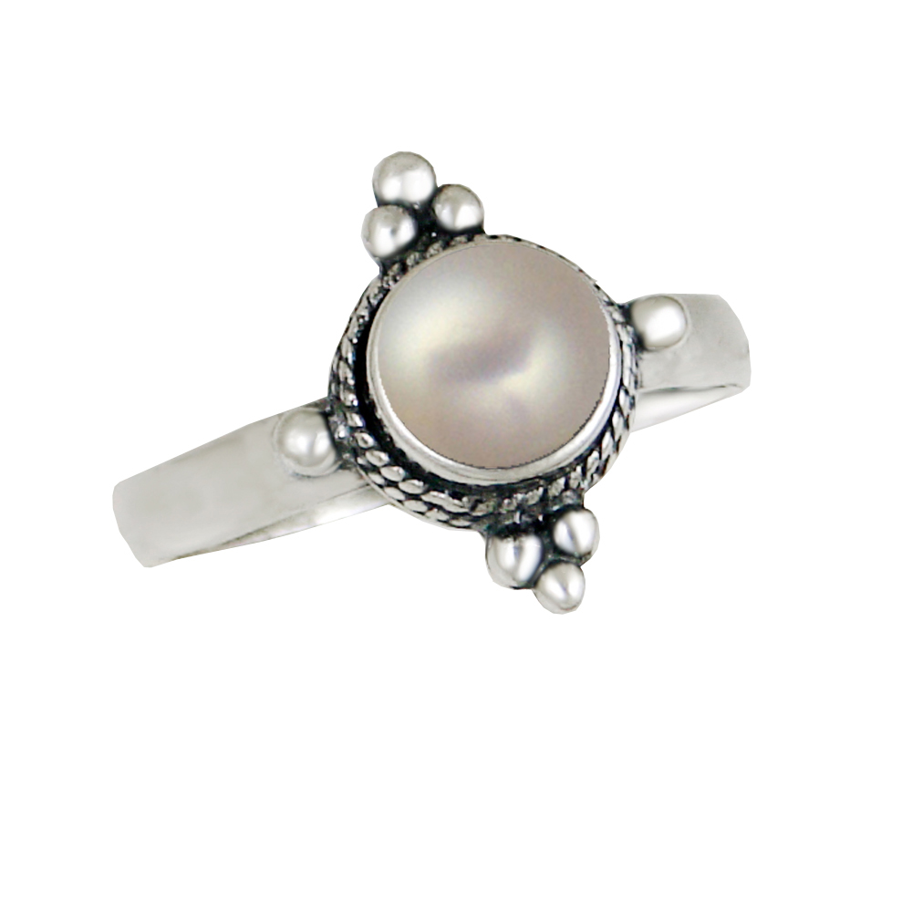 Sterling Silver Gemstone Ring With Cultured Freshwater Pearl Size 8